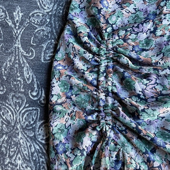 ASTR The Label Puff Sleeves Floral Ruffles Asymmetrical Hi low Midi Dress Large - Picture 8 of 14